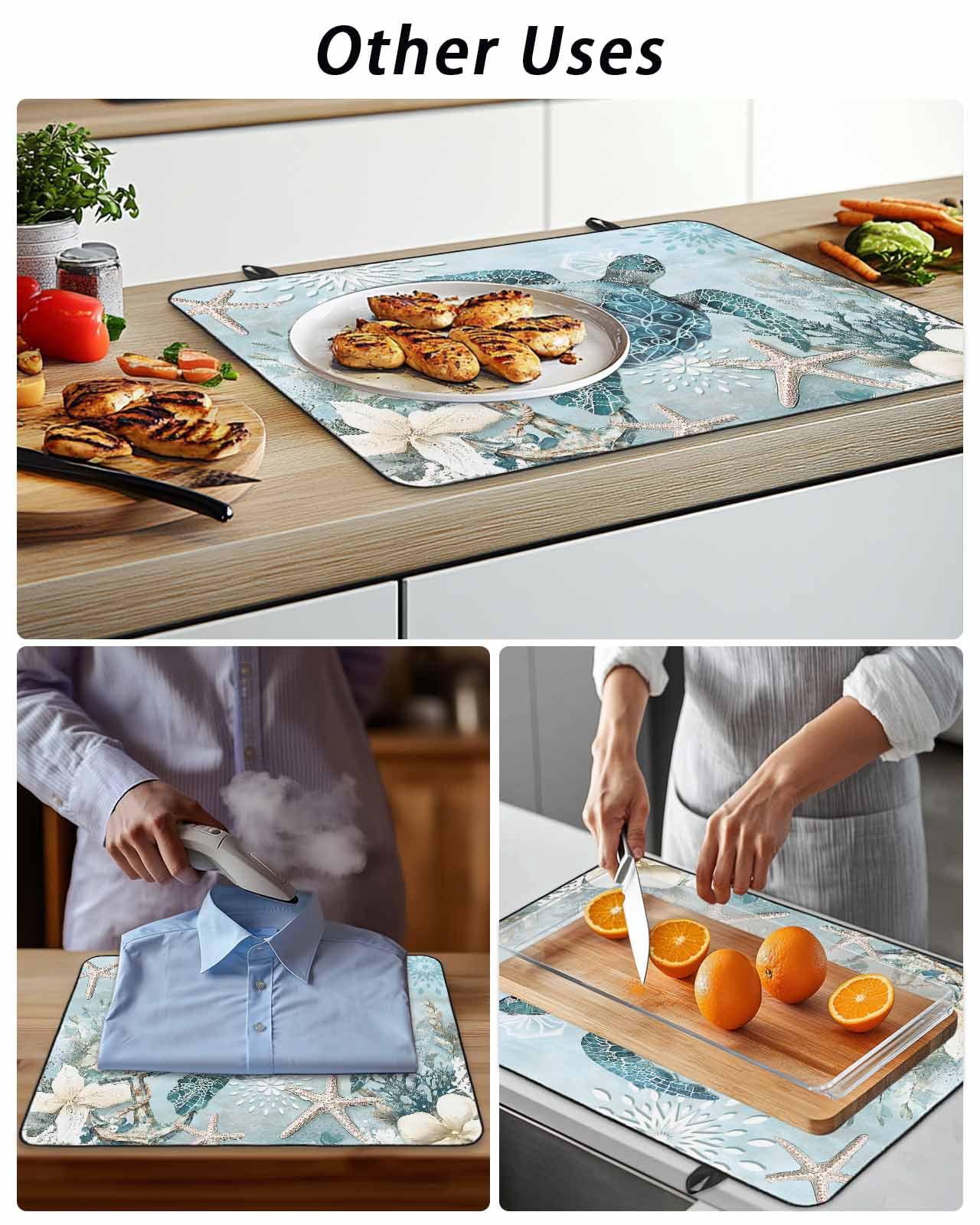 Stove Top Covers for Electric Stove, Teal Turtle Coastal Glass Stovetop Cover Protector, Summer Beach Nautical Starfish Induction Cooktop Protector Oven Mat for Kitchen Countertop 24"x21"