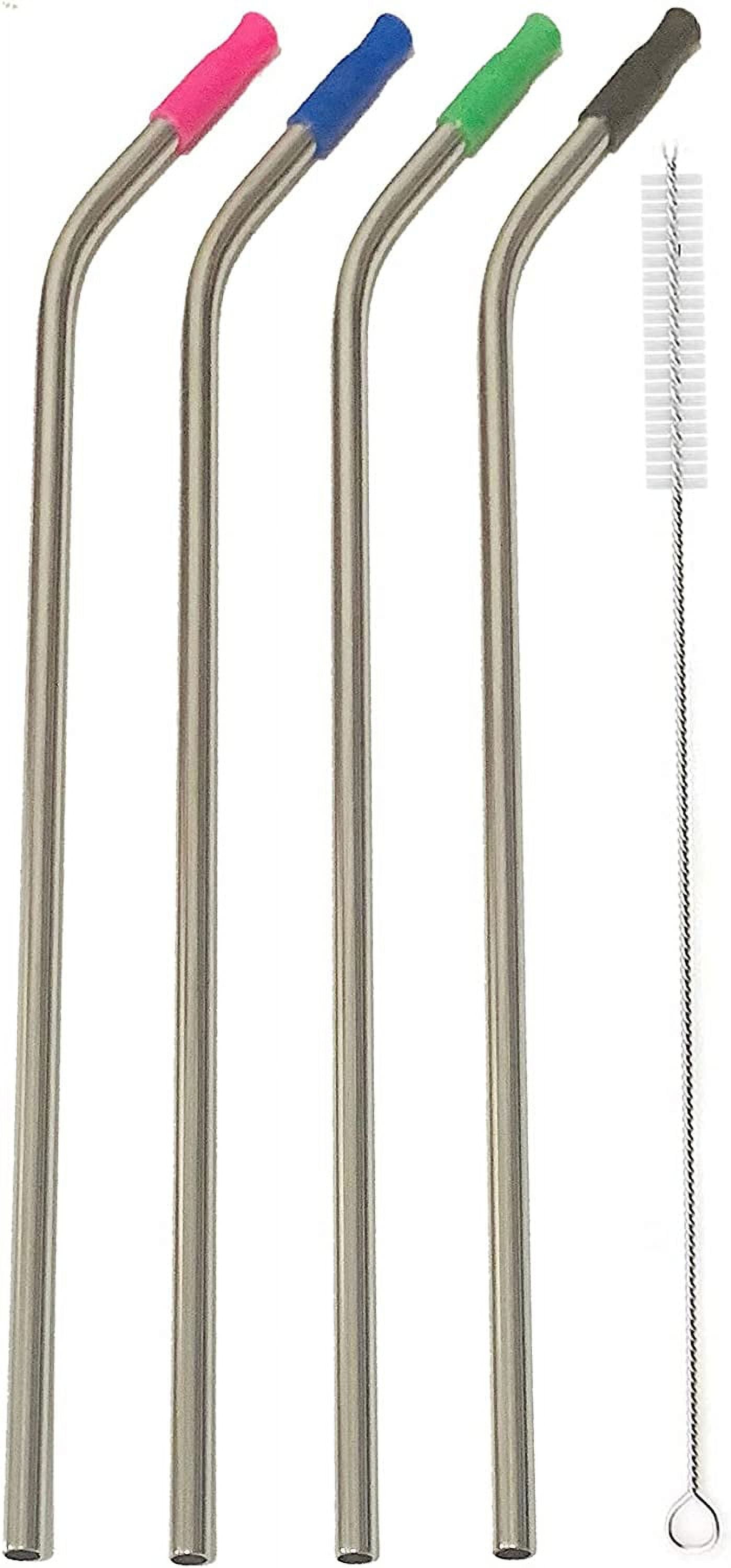 Wobye 4 Pieces 14 Extra Long 0.32 Big Wide Reusable Stainless Steel Metal  Straws with Cleaning Brush & Silicone Tip for 128 100 75 64 40 oz Large
