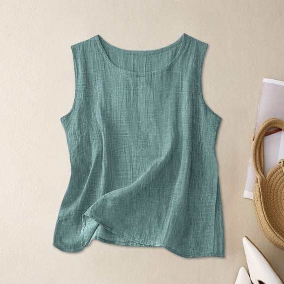 Adeawade Women'S Tank Tops Sleeveless Sheer Blouse Loose Fit Summer Camisole Round Neck Solid Color Tank Top Elegant Clothes Green 5Xl