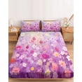thumbnail image 2 of Full Size Fitted Sheet Set - Pink Spring Floral 3 Piece Bedding Sets 16" Deep Pocket Fitted Sheet with 2 Pillowcases Summer Daisy Botanical Oil Painting Brushed Microfiber Hotel Luxury Bed Sheets, 2 of 9