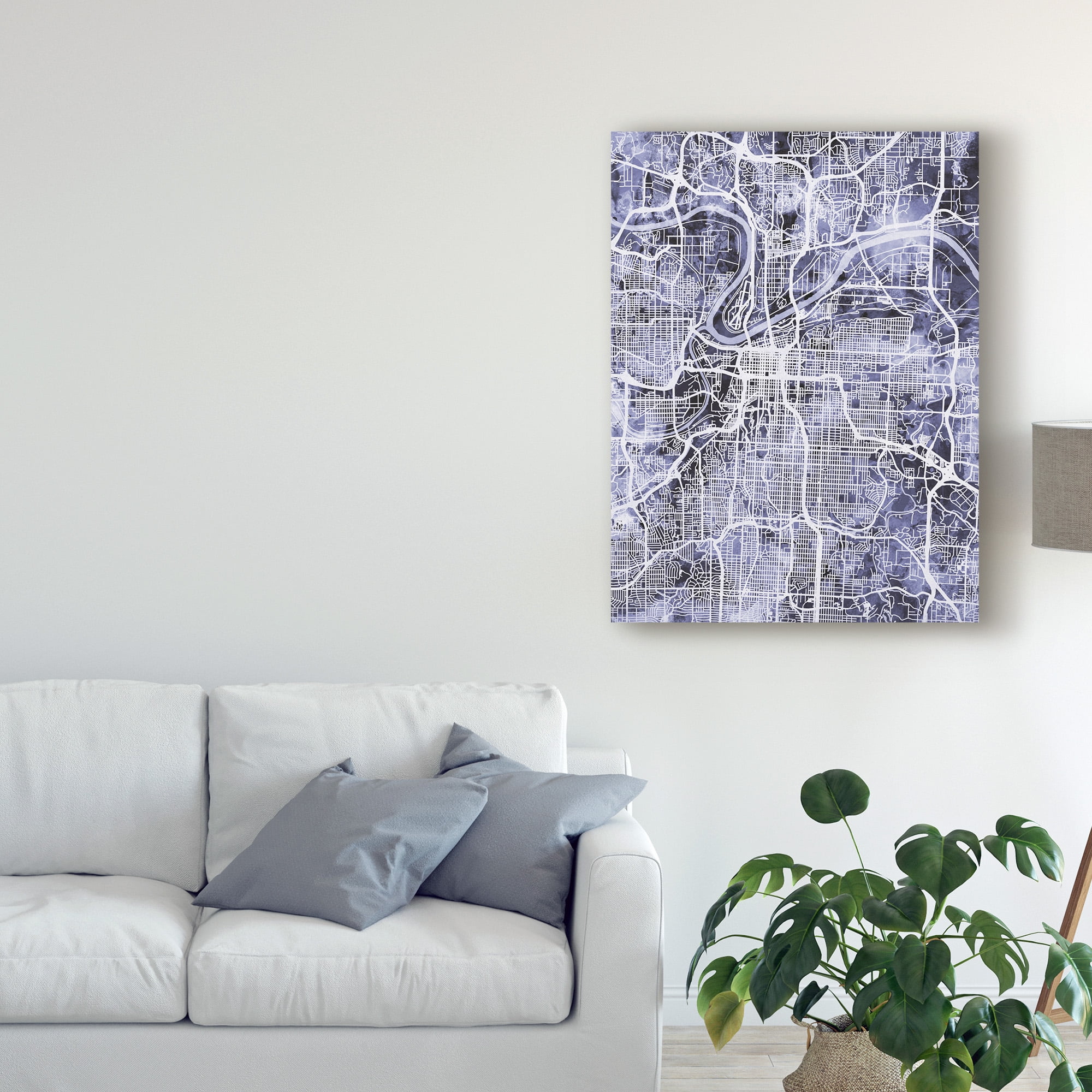 Trademark Fine Art 'Kansas City Missouri City Map Blue' Canvas Art by Michael Tompsett
