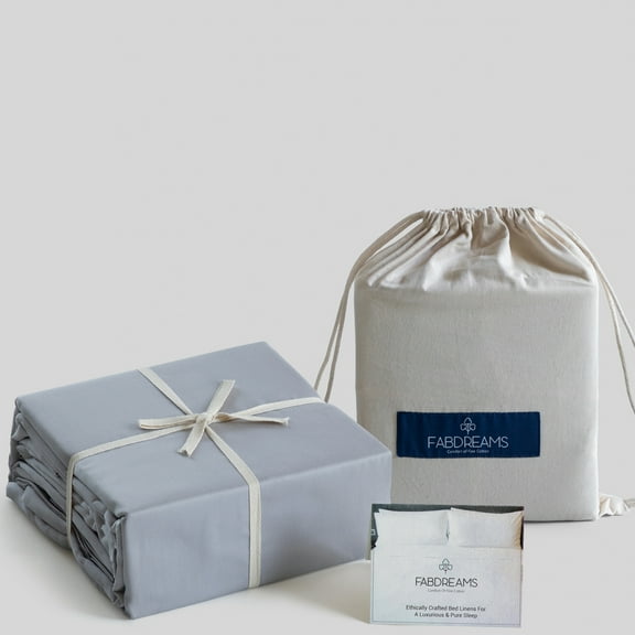 Fabdreams 100% Organic Cotton GOTS Certified 300 TC Percale Queen Sheet Set | Light Gray