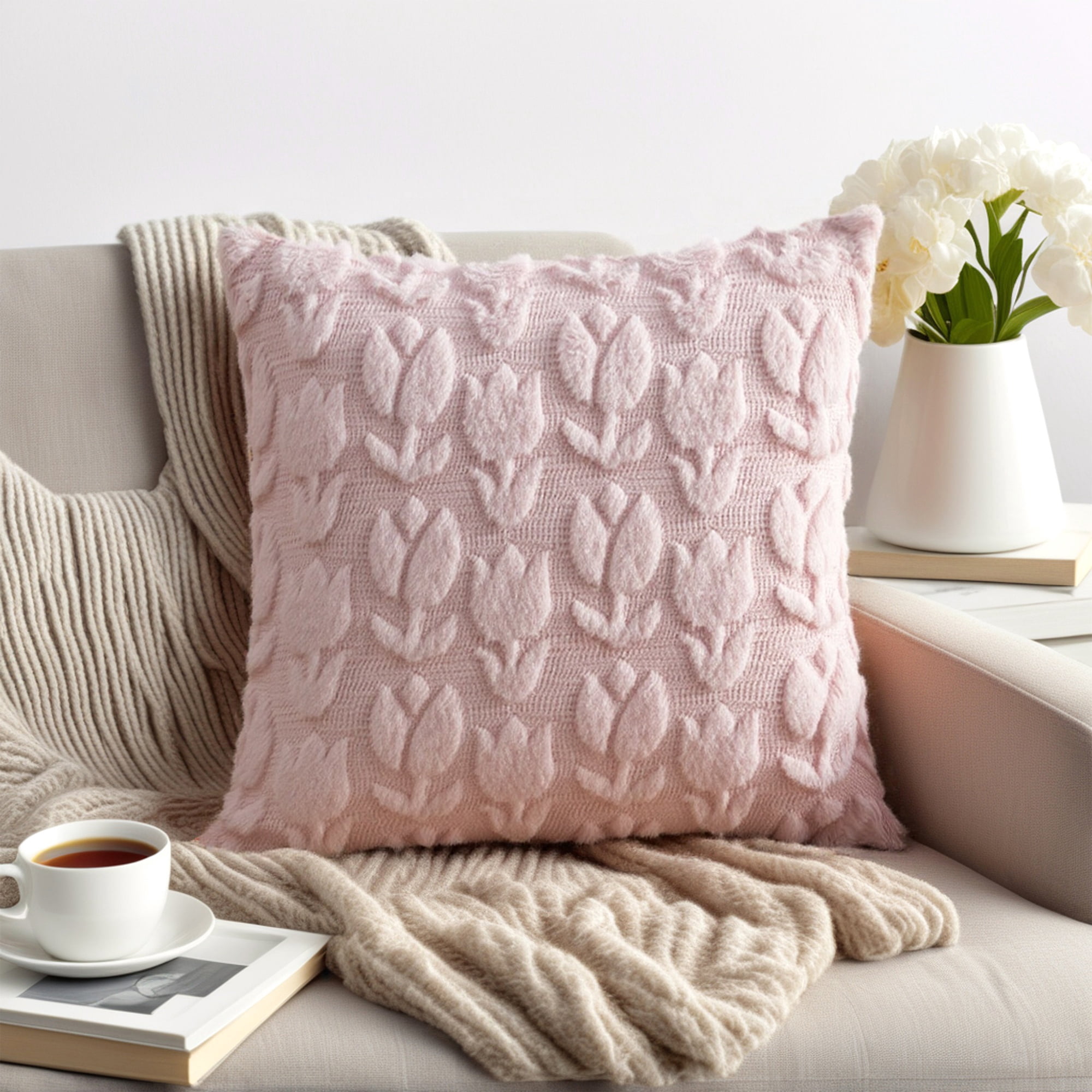 Unique Bargains Throw Pillow Covers Soft Flower Pattern Pink 18" x 18"