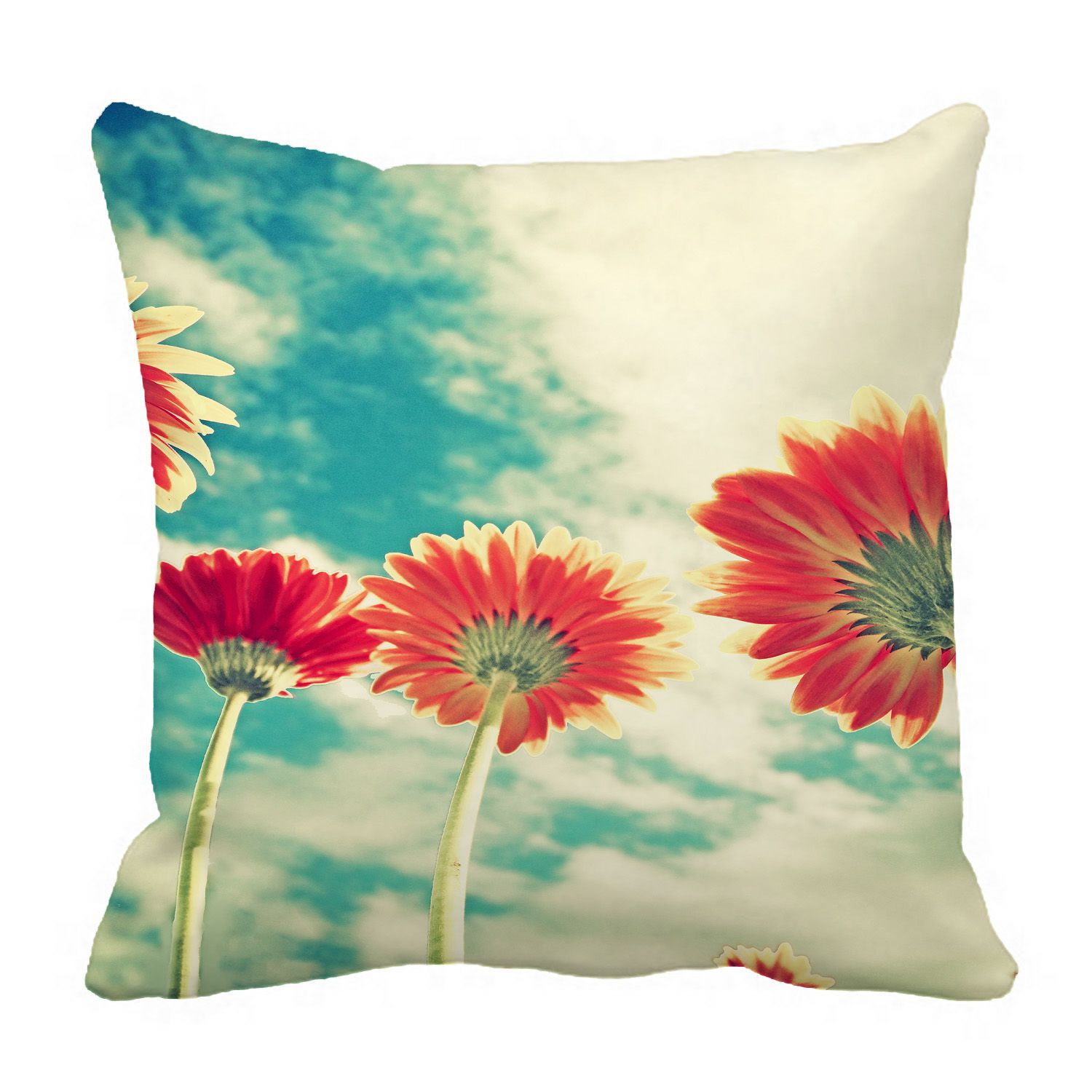 PHFZK Summer Landscape Pillow Case, Red Sunflower under the Bule Sky