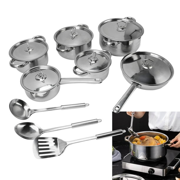 Juego De Sartenes Y Ollas De Acero Inoxidable, Utensilios De Cocina De Fondo Compuesto Con Tapas Para Cocinar