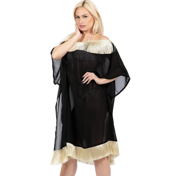 HAPPY BAY Women's Beachwear Summer Swim Beach Dress Cover ups for Swimwear Women Swimsuit Coverups Off Shoulder Tunics M-L Black_Y411