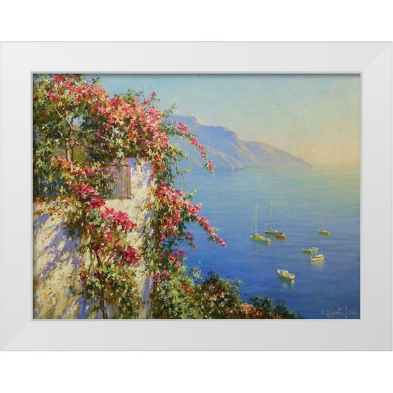 Obuchovsky, Yury 18x15 White Modern Wood Framed Museum Art Print Titled - Amalfi. Flowers above the Sea