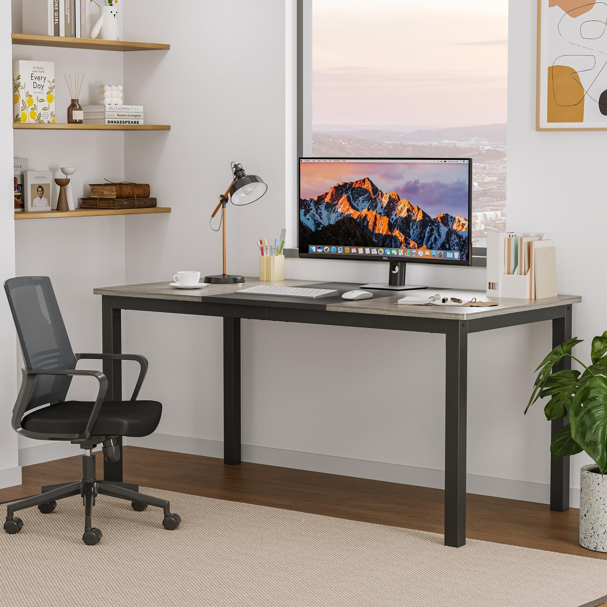 Accreate Computer Desk, Large Office Desk with Storage, Writing Desk Work Desk for Home Office, Study, Modern Simple Desk, Large Legroom, Metal Frame