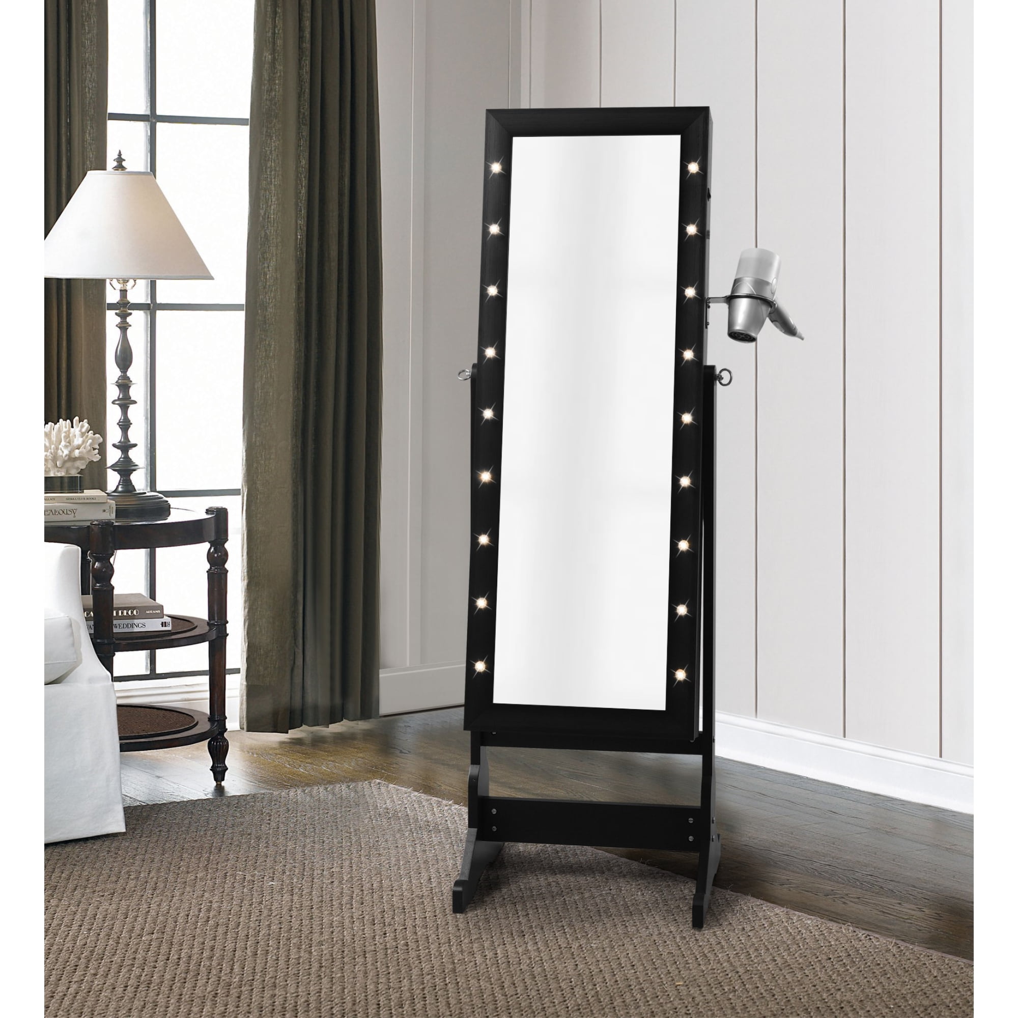 Inspired Home Avalon Full Length, Standing Mirror Jewelry Box Black