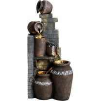 Grepatio 39.3" Tall Outdoor Water Fountain Garden Waterfalls Fountain with LED Lights 6 Tier Modern Indoor/Outdoor Floor Standing Water Fountain with Pump for Garden, Patio, House Decor (Gray)