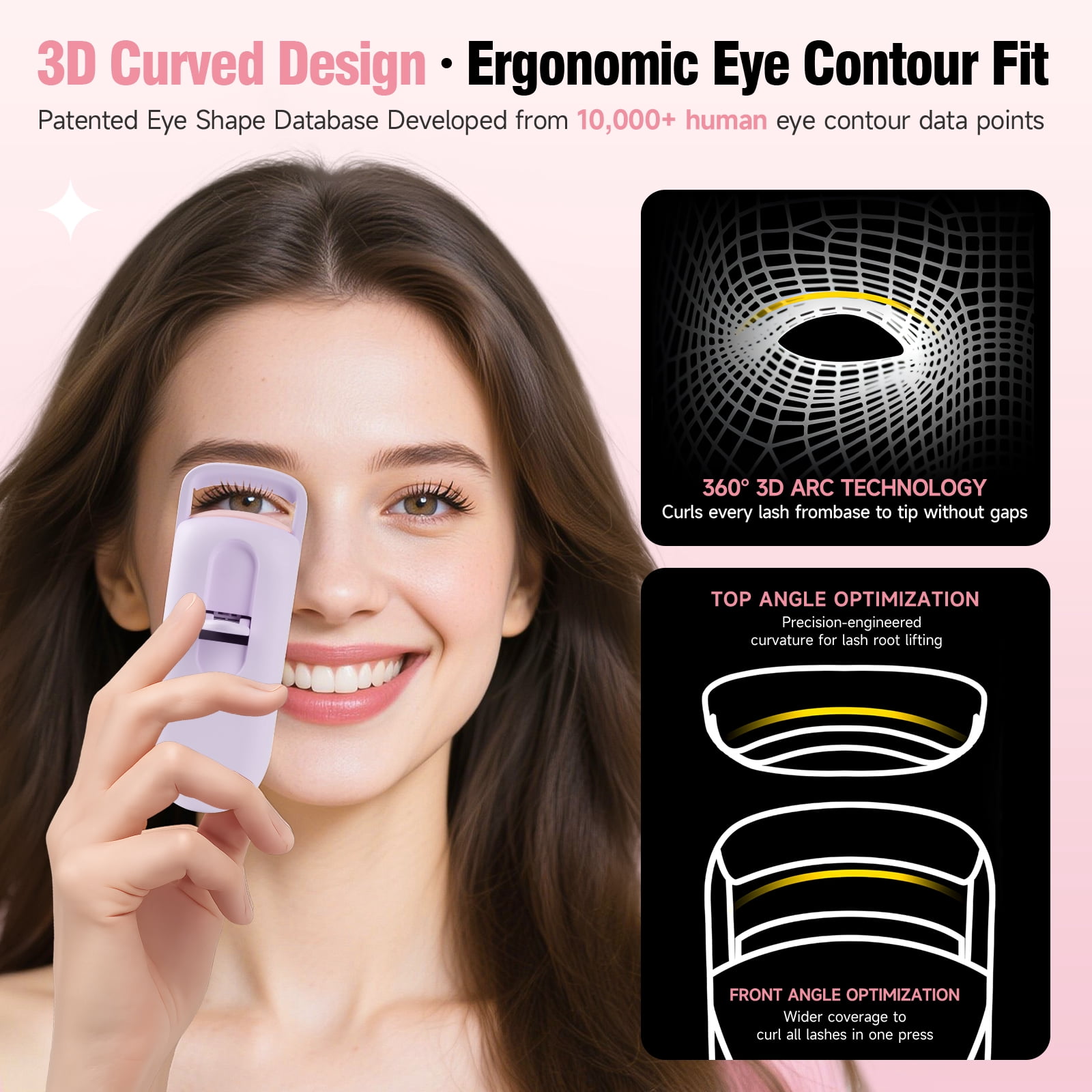 Heated Eyelash Curler, Portable Travel-Size Mini Electric Heated Lash Curler - 2-Level Adjustable Temp & Type-C Recharge, 10S Heat 3S Style 24H Lift for Long-Lasting Natural Effortless Curves
