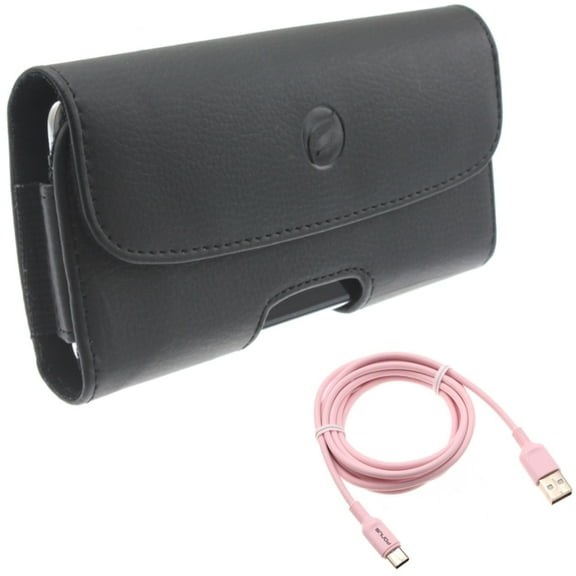 For Galaxy A73 /A23 /A14 /A13 5G - Case Belt Clip w 6ft USB-C Cable, Leather Holster Cover, Pink Charger Cord Power for Samsung Galaxy A73 /A23 /A14 /A13 5G