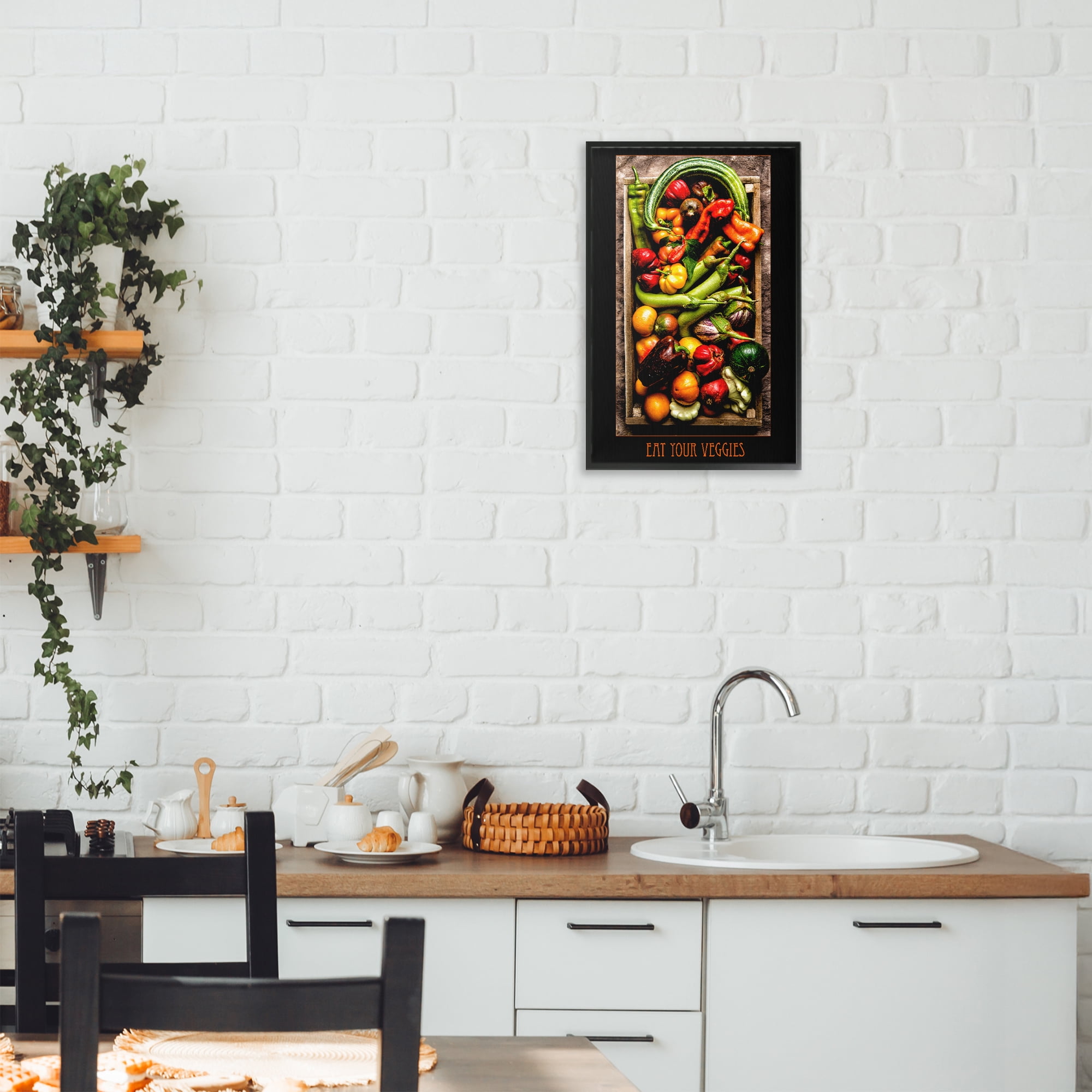 Stupell Industries Eat Your Veggies Vibrant Harvest Black Framed Giclee Art, design by Carl Kravats