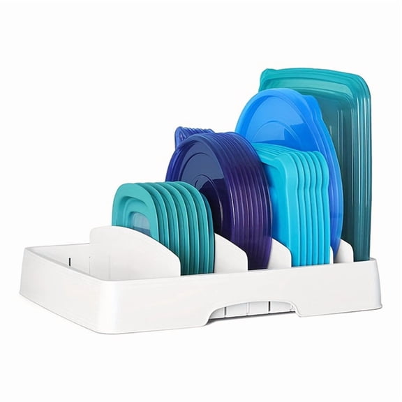 Food Container Lid Organizer Adjustable Dividers Lids Storage Kitchen Snap Closed Cover Drawer Organizer