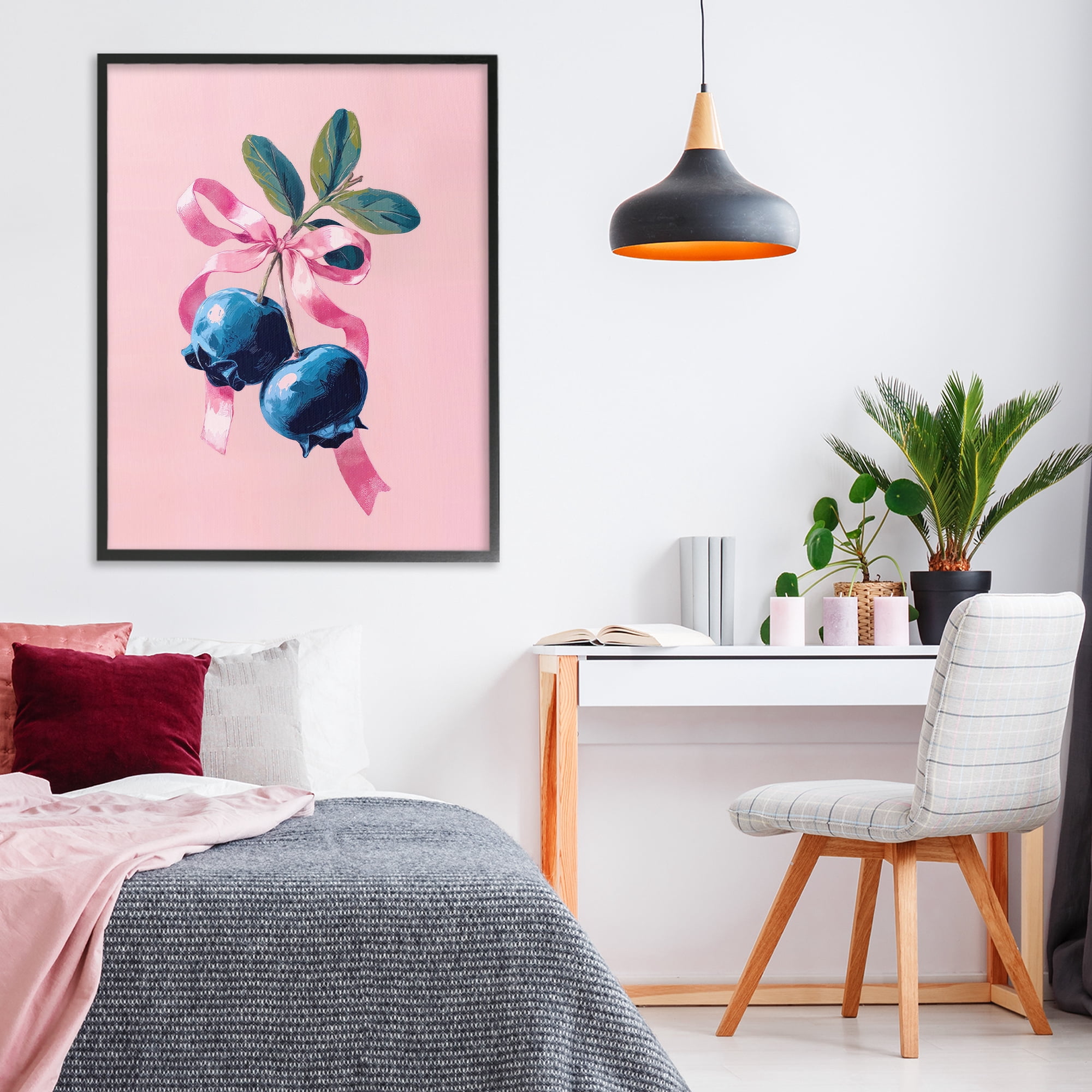 Stupell Industries Blueberry Branch with Pink Bow Black Framed Giclee Art, design by Imagine It Images