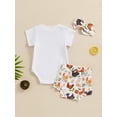 thumbnail image 4 of Bagilaanoe 3pcs Newborn Baby Girl Shorts Set Short Sleeve Letter Print Romper Tops + Shorts + Headband 3M 6M 12M 18M Infant Casual Summer Clothes, 4 of 8