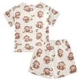 thumbnail image 7 of Summer Short Sleeve Pajama Sets Monkey and Banana Patterns Sleepwear Nighty 95% Cotton (5-14Y), 7 of 7