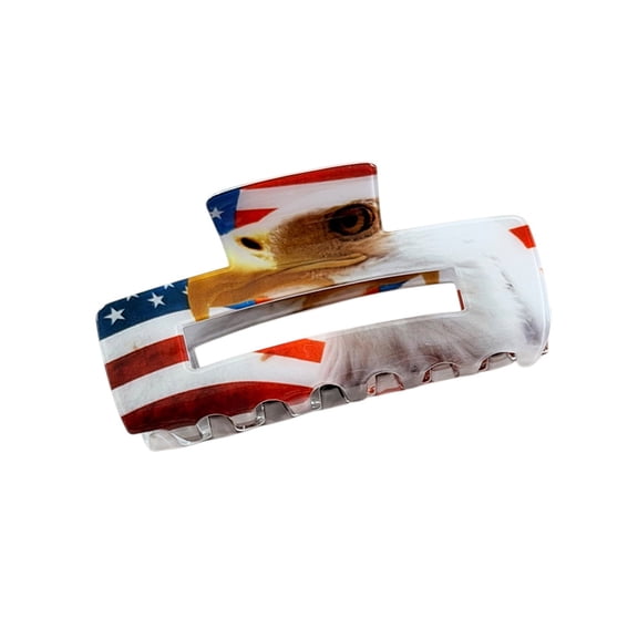 Patriotic Eagle Hair Claw Clip, Square Hair Accessory with Red White Blue Design for BBQ Parade Party and Daily Style