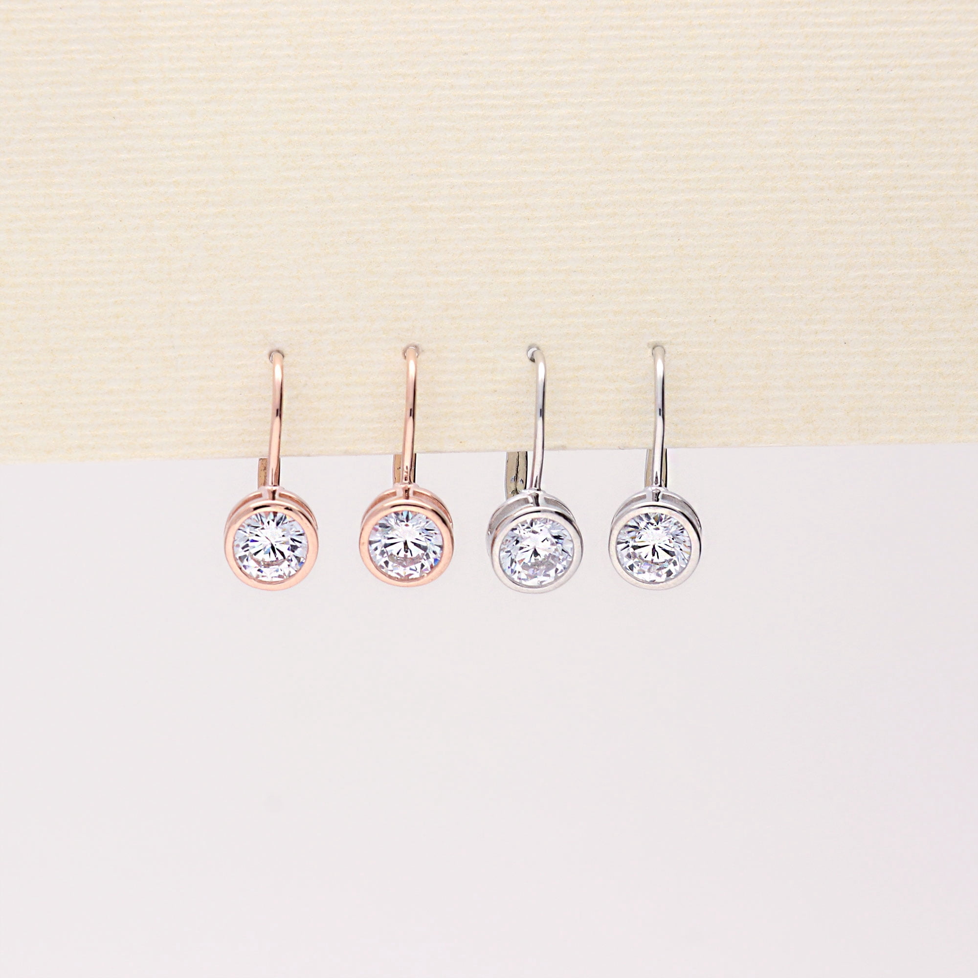 BERRICLE Sterling Silver Solitaire 1.2 Carat Bezel Set Round Cut Cubic Zirconia CZ Fashion Leverback Dangle Drop Earrings for Women, Rhodium Plated