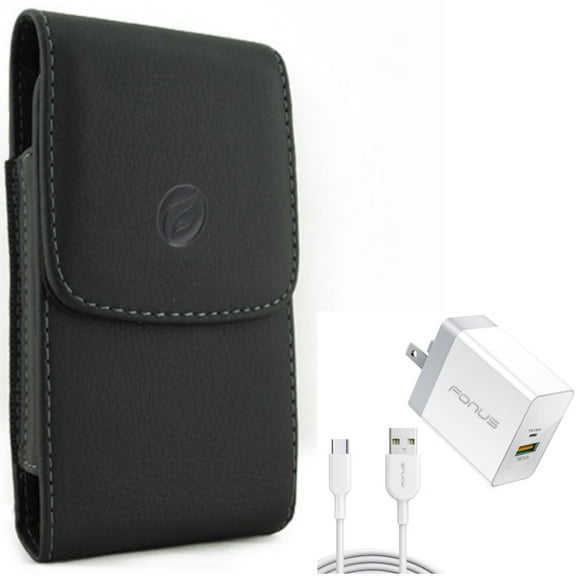 36W PD Home Charger   Case Belt Clip for Motorola One 5G Ace Phone - Fast Type-C 6ft Long Cable USB-C Power Cord and Leather Holster Cover Pouch Combo for Motorola One 5G Ace (2021)