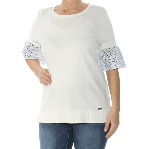 TOMMY HILFIGER $70 Womens New 1327 Ivory Eyelet Short Sleeve Peasant Top M B B