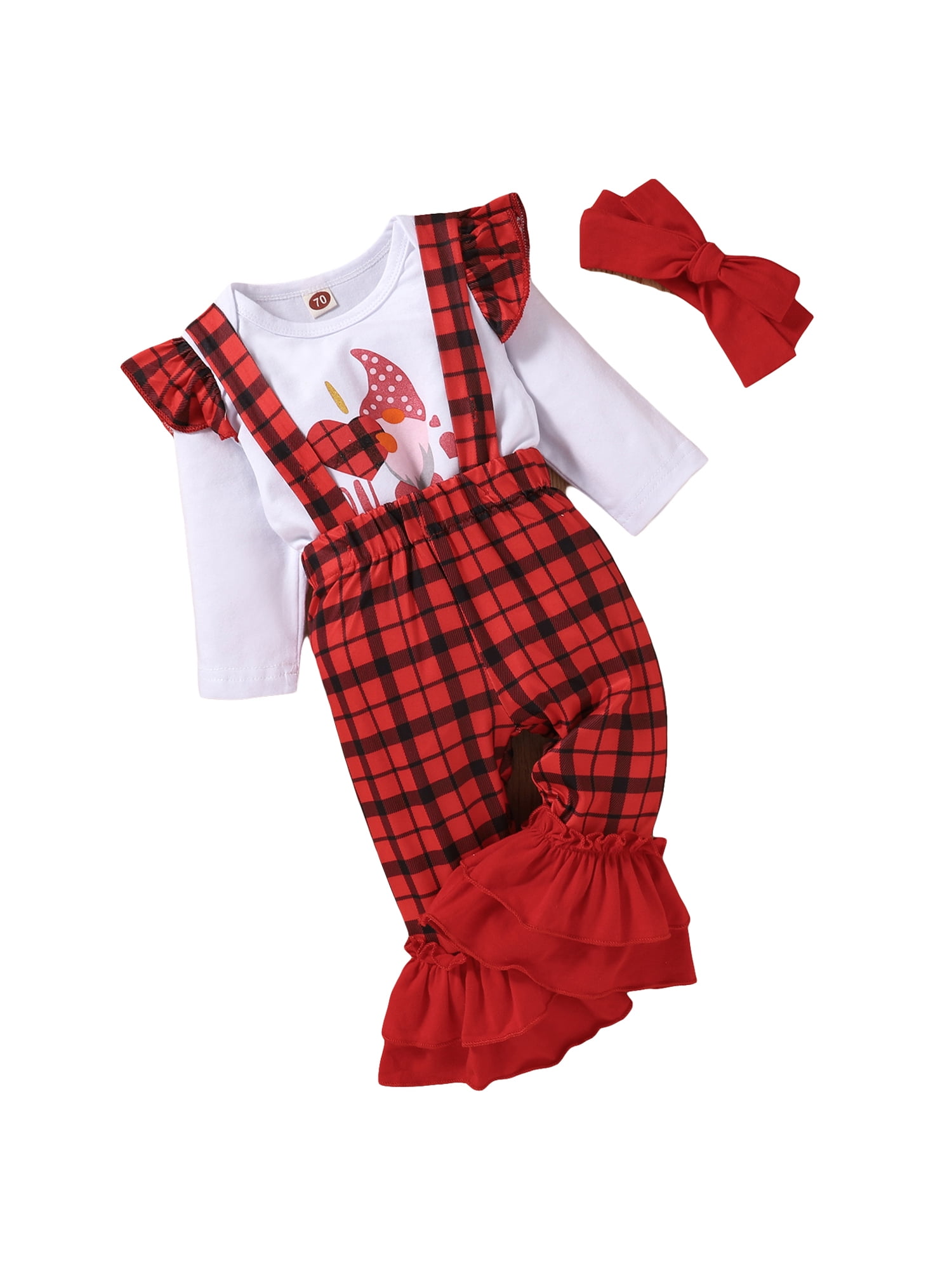 Infant Baby Girls Christmas Letter Print Romper Jumpsuit+Print Skirts Outfits 