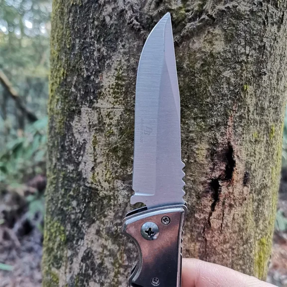 Pocket Folding Knife 5CR13 blade handle (stainless steel and colored wood) for Hunting, Camping, Fishing, Hiking, Outdoor