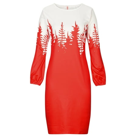 

Airpow Long Sleeve Round-Neck Dress Womens Dress Shoes The Fashion Women s Winter Plus Size Casual Loose Round Neck Long Sleeve Puff Sleeve Sexy Printed Dress Watermelon Red L