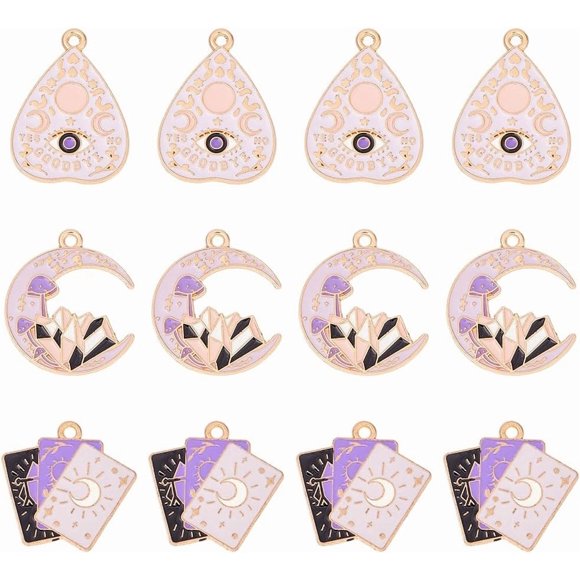 18Pcs 3 Styles Tarot Charms Bulk Alloy Eanaml Tarot Card Charm Magic Card Pendant Arcana Divination Pendant Good Luck Amulet Charms Metal Charm with Sun Moon Pattern for Jewelry Making