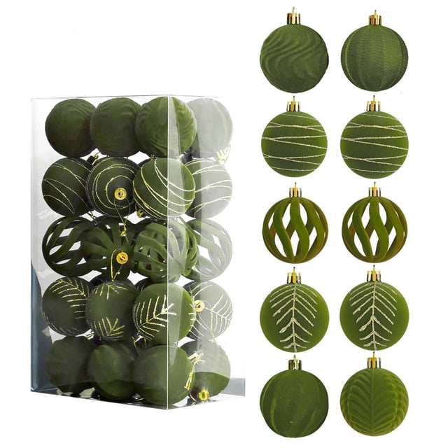Adornos navideños, adornos navideños, regalos navideños, 30 bolas navideñas de terciopelo, adornos flocados para árbol de Navidad, bolas de plástico, adornos colgantes decorativos navideños, decoració