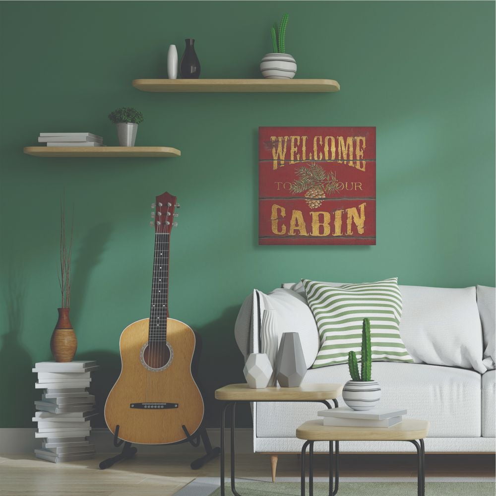 Stupell Industries Welcome To Our Cabin Country Home Red Yellow Word Painting XL Canvas Wall Art by Stephanie Workman Marrott