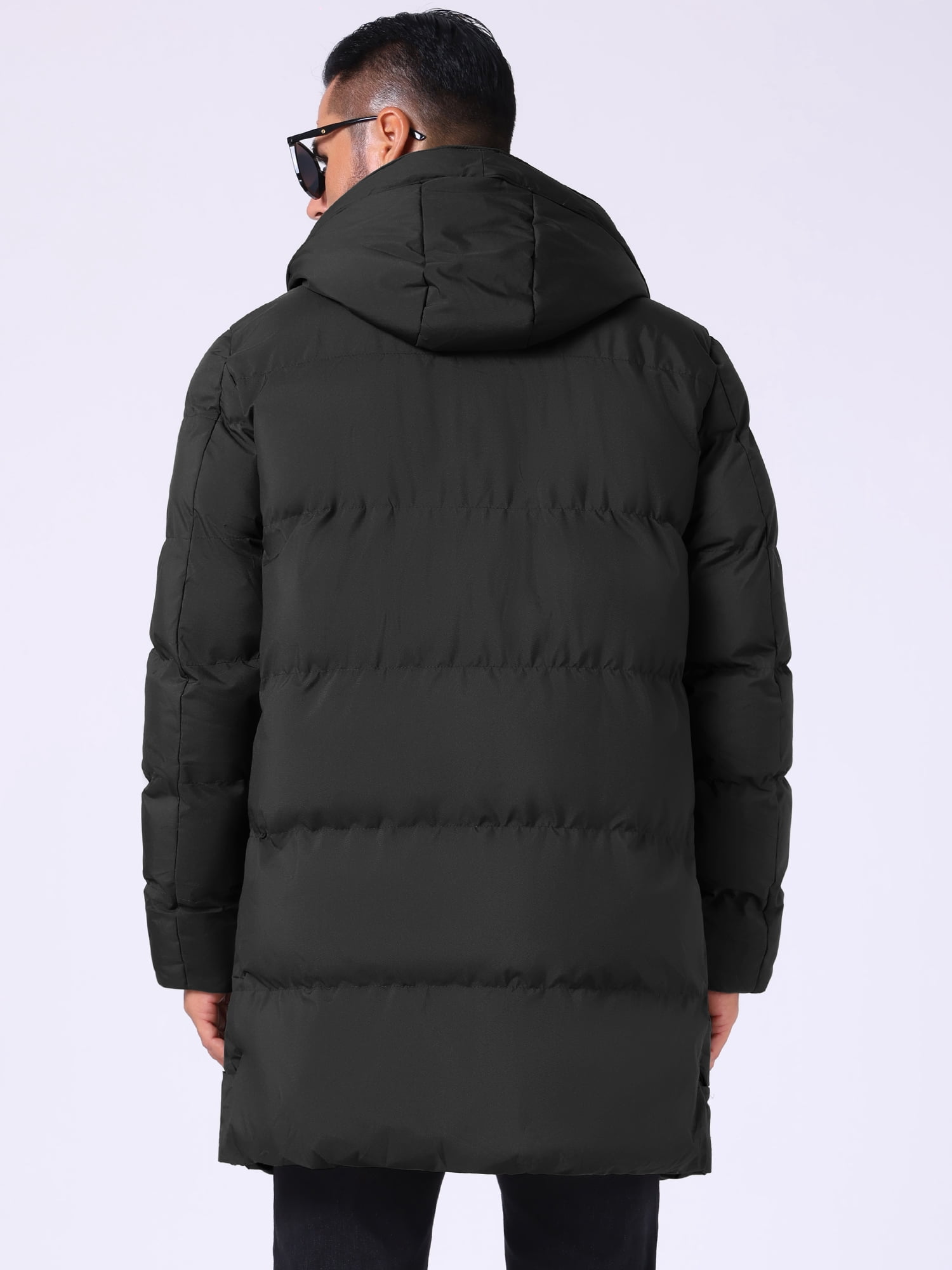 DARING DIVA Men's Mid-Length Outerwear Zipper Quilted Hooded Padded Coat XL Black