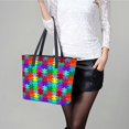 thumbnail image 6 of Colorful Puzzle Piece Woman Leather Handbags Large Tote Bag Fashion Portable Handbags With Zipper, 6 of 7