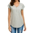 thumbnail image 4 of Uhndy Women's Lace Stitching Short Sleeve V Neck Zip Up Shirt Gray L-LQ, 4 of 6