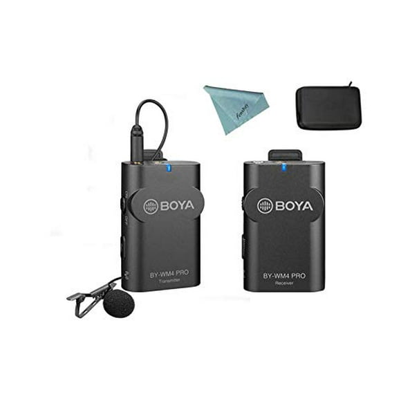 BOYA by-WM4 Pro Wireless Lavalier Microphone System 2.4G Clip-on Interview Podcast Microphone for Smartphone DSLR Camera Camcorder PC Tiktok YouTube Vlog Recording Microphone