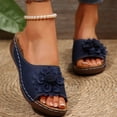 thumbnail image 2 of Slippers for Women,Stylish Opentoe Wedges With Leather Top And Flower Slippers Are Comfortable Shoes With Temperament,Womens Slippers,Navy,6, 2 of 9