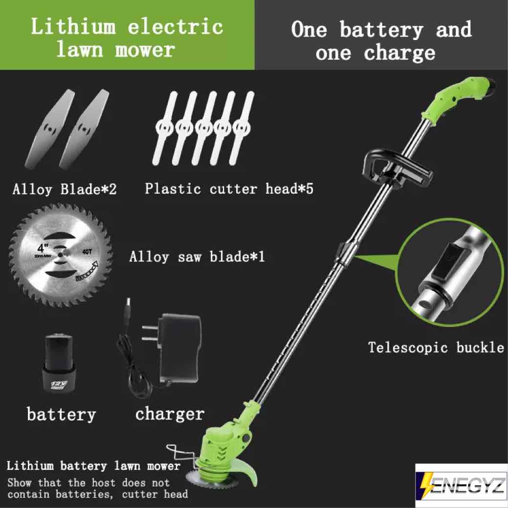 Enegyz 20V cordless trimmer two 4000mAh Lithium rechargeable battery with metal blades and string trimmer