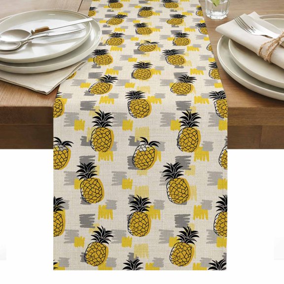 Summer Pineapple Table Runner - 72 Inch Long, Kitchen Dining Table Runner Dresser Scarves, Retro Country Tropical Plants Fruit Farmhouse Decor for Coffee Tables Wedding Party Banquet