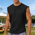 thumbnail image 2 of Cotton Linen Tank Tops Men Lightweight Breathable Relaxed Fit Crewneck Sleeveless Shirt Athletic Workout Gym Tanks, 2 of 4