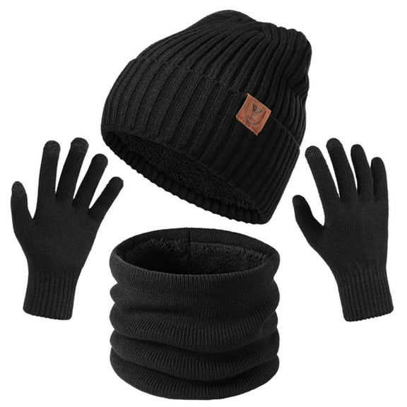 Women&Men Winter Warm Cute Wool Hat Scarf Gloves Slouchy Three Pieces Winter Snow Knit Cap Screen Mittens Scarves Sets