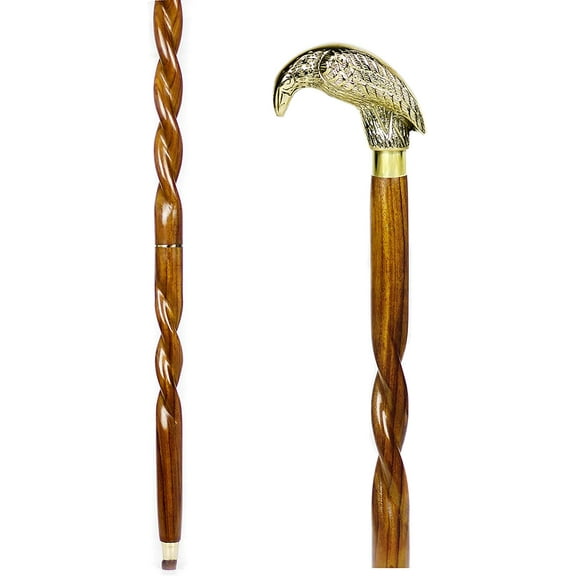 Nagina International Aluminum & Brass Decorative Rosewood Walking Cane | Full Size Walking-Stick for Men & Women (Spiral Wood, Metal Forest)
