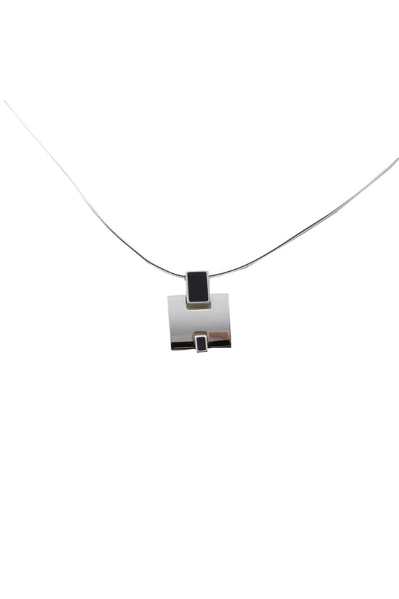 Pre-Owned Hermes Eileen Chain Pendant Necklace, Black Metal, SV925 Silver, Women's HERMES