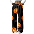 thumbnail image 3 of Hearthz Fleece Pajama Ghost Pumpkin Bat Print Sleeping Pants Women Halloween Fall Winter Women Pajamas Fleece Pajama Pants, 3 of 7
