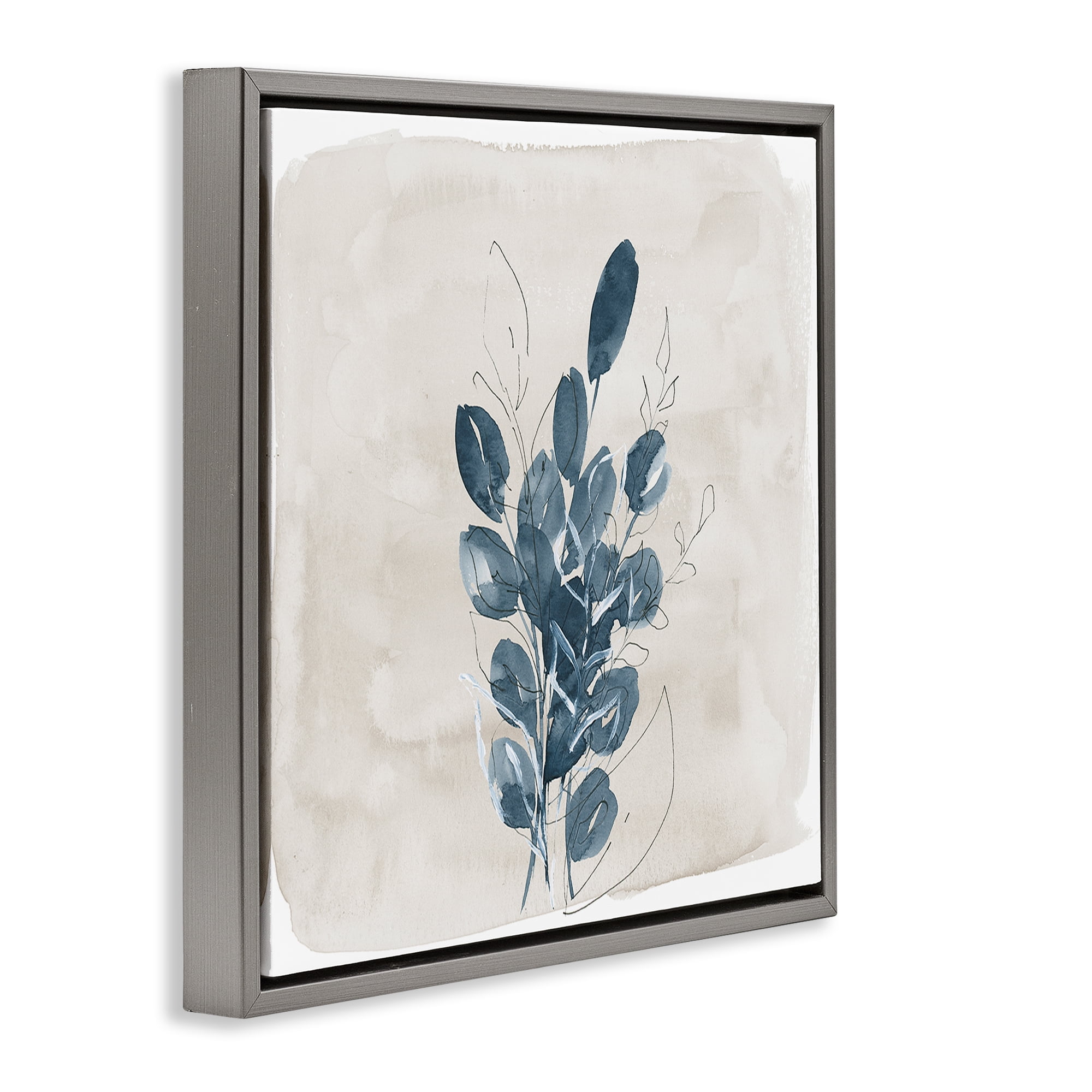Stupell Industries Leaves In Summer Plants & Flowers Painting Gray Floater Framed Canvas Art Print Wall Art, 25 x 25