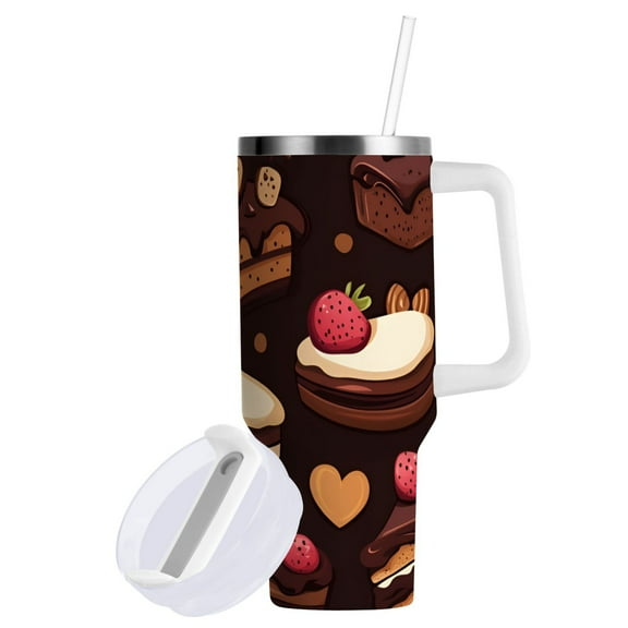 Yayeee 40oz Double-Wall Insulated Stainless Steel Tumbler with Handle Bottle, Sweet Cakes