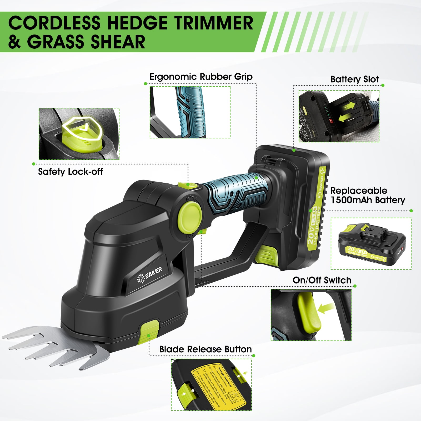 21V Cordless Hedge Trimmer, 2 in 1 Handheld Grass Shears & Shrubbery T –  SEGMART