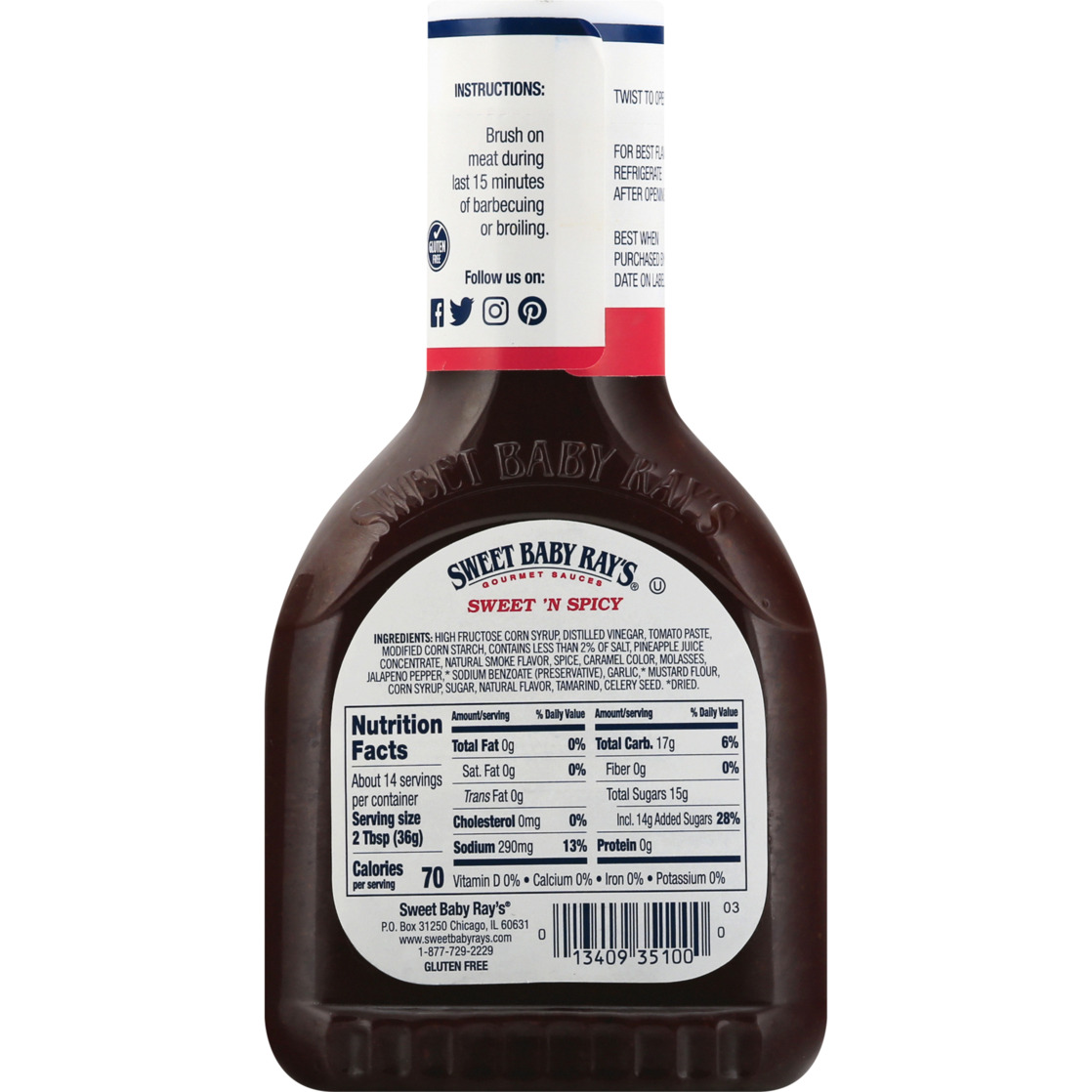 (12 pack) Sweet Baby Ray's Sweet 'n Spicy Barbecue Sauce 18 oz