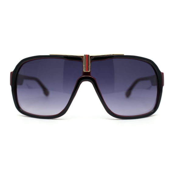 Mens Luxury Oversized Large Mogul Racer Plastic Fashion Sunglasses Black Burgundy - Navy