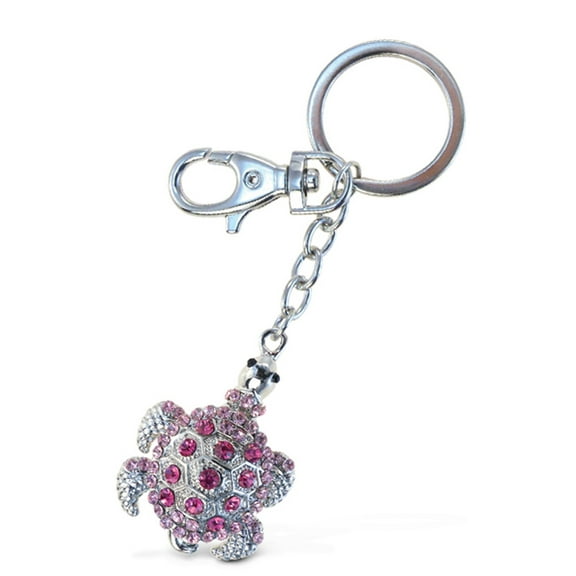 Aqua79 Pink Sea Turtle Keychain - Silver 3D Sparkling Charm Rhinestones Fashionable Stylish Metal Alloy Durable Key Ring Bling Crystal Jewelry Accessory, Clasp for Key Chain, Purse, Backpack, Handbag