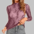 thumbnail image 2 of Penkiiy Mujer malla superior cuello de manga larga Slim Fit ver a través de blusas de camisa tops, 2 of 5